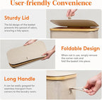 Lifewit 65L Slim Laundry Hamper with Lid, Narrow Laundry Basket with Removable Bag & Bamboo Handles, Fodable Thin Dirty Clothes Hamper for Laundry Collapsible Bin for Bathroom Bedroom Dorm, Beige