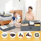 4-Inch Under Bed Storage Containers (2-Pack) | Sturdy Sidewalls | Clear Cover & Label Holder | Foldable Fabric Closet Bin Organizer | Stores Clothing/Blankets/Sweaters/Sheets