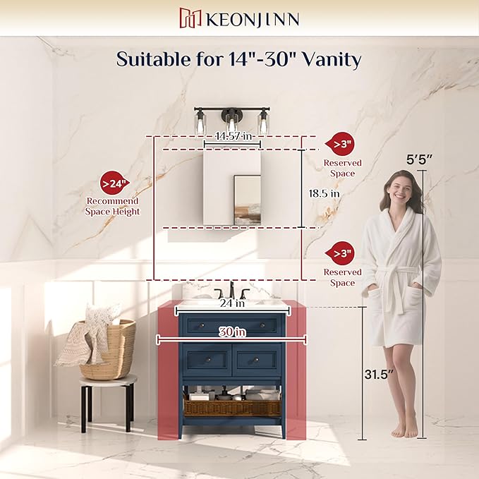 Keonjinn Black Medicine Cabinet 14 x 18 Inch, Assembly Needed, Small Bathroom Mirrored Medicine Cabinet, Lightweight, One Shelf Only, Freely Adjustable Shelves, Recessed or Wall Mount, Tempered Glass