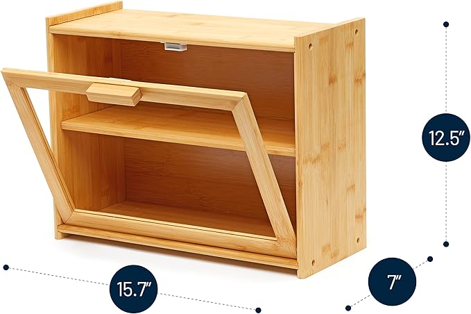 RoyalHouse Premium Bamboo Double Layer Bread Box With Clear Window, Bread Storage And Organizer for Kitchen Countertop, Bread Container, Assembly Required