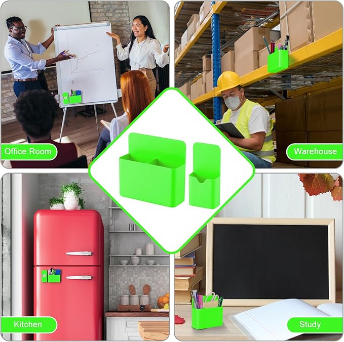 Magnetic Pen Holder,2 Pack Magnetic Dry Erase Marker Holder with Generous Compartments,Strong Magnet Storage Marker Pen Pencil Organizer for Refrigerator,Whiteboard,Locker Accessories