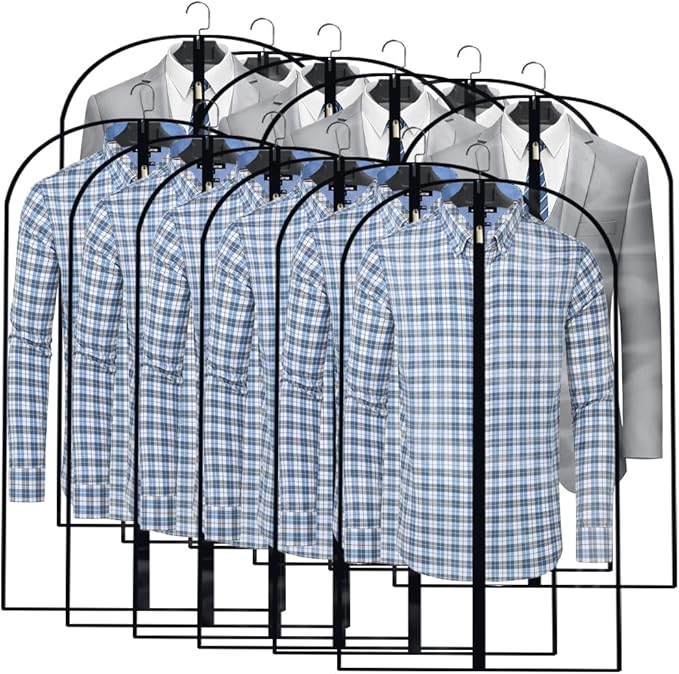 Garment Bags for Hanging Clothes (Set of 12) Suit Cover Travel Garment Bag for Closet Clothes Storage Bag Plastic Suit Bags for Closet Storage Bag with Zipper for Coats, Jackets, Shirts