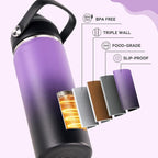 24oz Insulated Stainless Steel Water Bottle, Wide Mouth Double Wall Vacuum, Silicone Straw, Sweat & Leak Proof, BPA Free Insulated Water Flask for Travel, Purple & Black