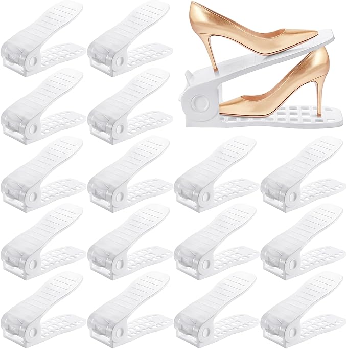 Shoe Slots Organizer Adjustable Shoe Stackers Double Deck Shoe Rack Holder Shoe Rack Storage Space Saver for Closet Organization