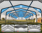 20x52 FT Ultra-Long Industrial Carport Kit, All-Weather Steel Garage for Class A RVs,Farm Equipment, 120lbs/Sq.Ft Snow Wind Resistant Carports Modular Canopy with Anti-Snow Roof Auger Anchoring System