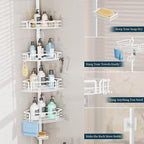 Consumest Shower Caddy Tension Pole - Adjustable Corner Shower Organizer with Soap Holder, Bath Shelves for Bathroom Storage, 27.6-108.3 inch, White