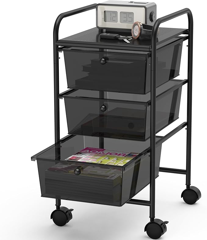 Simple Houseware Utility Cart with 3 Drawers Rolling Storage Art Craft Organizer, Black