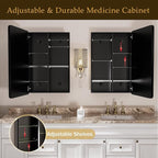 Medicine Cabinet with Mirror 20x26 Inch, Black Aluminum Bathroom Mirror Cabinet with Storage, 8 Adjustable Shelves Including 2 Anti-Tip Acrylic Boards, Recessed or Surface Mount, Soft Close