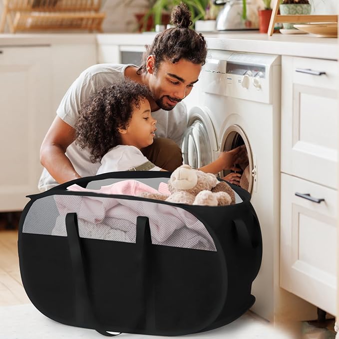 100L Collapsible Laundry Baskets, Tear Proof Pop Up Laundry Hamper with Dual Handles, Large Foldable Laundry Basket, Easy to Carry Laundry Hamper for Home, Laundry Room, Bedroom, Dorm, Travel Black