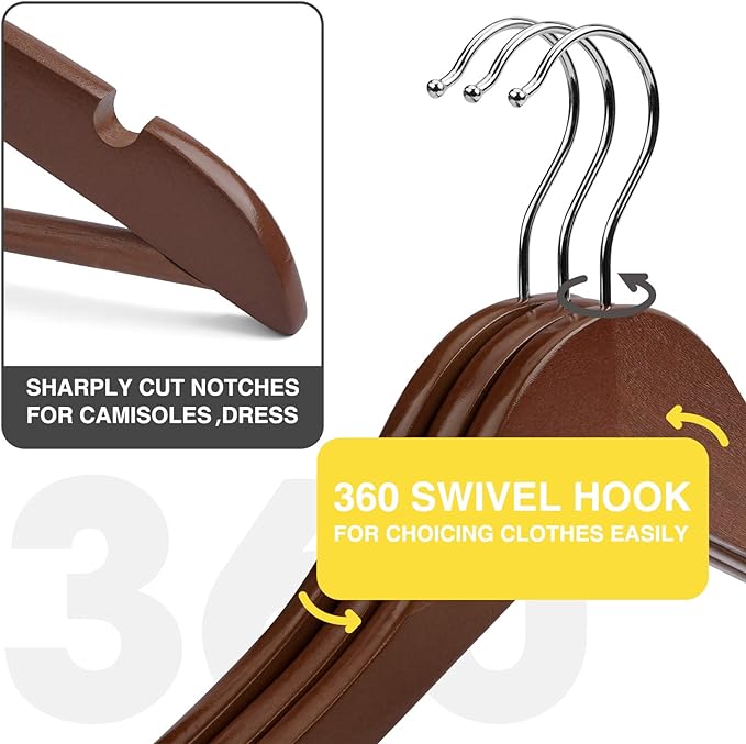 Wooden Hangers - 20 Pack - Clothes Hanger for Daily Used,Heavy Duty Wood Hangers with Precisely Cut Notches,Coat Hanger for Closet, Clothes Hangers for Shirt Suit Dress (Walnut)