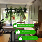 Metal Ceiling Plant Shelf with Ceiling Iron Chain Ceiling Mounted Storage Racks/Shelving for Bars Restaurants Kitchens - Decor Stand/Floating Organizer Shelves(140x25x15cm)