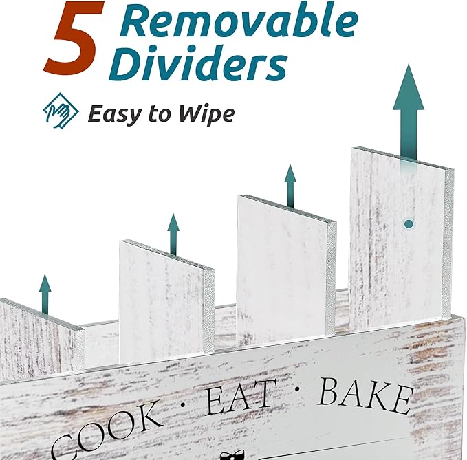 Suli Extra Large Kitchen Utensils Holder with 4 Compartments, Wooden Utensil Organizer for Kitchen Countertop, Farmhouse Decor, Rustic Cooking Utensil - White grain