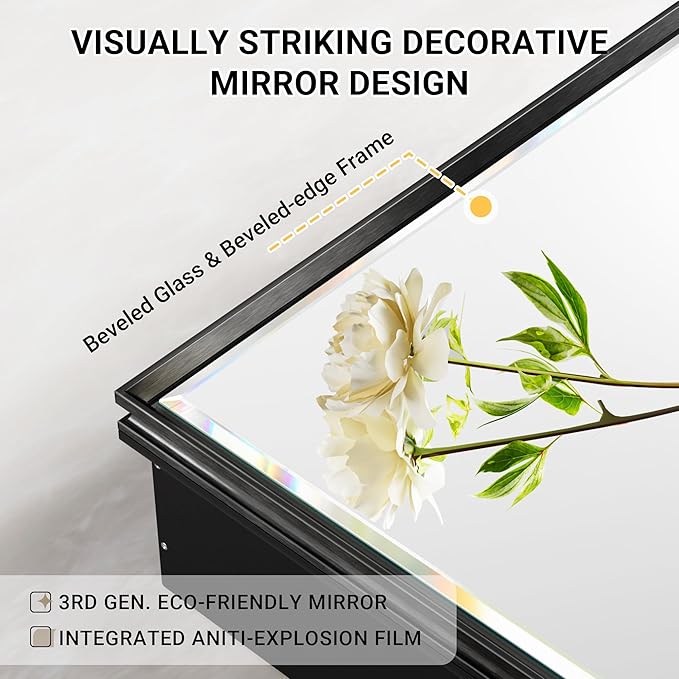 30x26 Pre-Assembled Black Medicine Cabinet with Mirror, Surface or Recessed Medicine Cabinet Mirror for Bathroom, Aluminum Beveled Frame Bathroom Vanity Mirror with Adjustable Shelves Storage