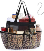 F-color Shower Caddy Portable - Mesh Shower Bag Basket Tote for College Dorm Room Essentials Bathroom Gym Camp Quick Dry for Women Men with S Hook, Leopard
