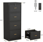 Tribesigns 4-Drawer File Cabinet with Lock, Locked File Cabinet with Key, Tall Wooden Filing Cabinets for Home Office, Vertical Office Storage for Legal Size/Letter/A4/Files, Black (2 Pieces)