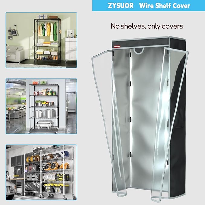 Shelf Cover Wire Shelving Rack Dust Cover,dustproof, waterproof, sunscreen, front transparent panel design for easy viewing, suitable for 36"Wx18"Dx72"H (cover only)