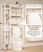 Homde Over The Toilet Storage with Basket and Drawer, Bamboo Bathroom Organizer with Adjustable Shelf & Waterproof Feet Pad, Space Saver Rack for Restroom, Laundry,White
