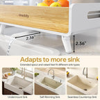2-Tier Dish Drying Rack, Large Stainless Steel & Bamboo Dish Rack for Kitchen Counter, Dish Drainers with Adjustable Automatic Spout, Drying Rack Kitchen with Utensil Holder, White