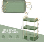 3 Tier Bathroom Organizer Countertop Makeup Perfume Tray Skincare Organizer Comes with Hair Dryer Rack and Toothbrush Holder for Bathroom Dresser Vanity (Green)