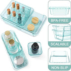 14 Pcs Clear Drawer Organizer, Adjustable Drawer Storage Box, 3-Size Desk Drawer Organizer, Acrylic Storage Bins for Makeup, Kitchen Utensils, Bedroom Dressers Tool Organizer for Gadgets, Blue