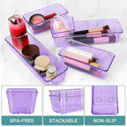13 PCS Drawer Organizer Set, 5 Varied Size Bathroom and kitchen Drawer cabinet organizer Trays, Clear Storage Bins for Makeup, Jewelry, Utensils and Gadgets, Purple