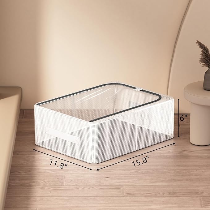 Stackable Shoe Boxes with Clear Lids, 15.8-Inch Boot Storage Bins with Handles for Bedroom Dormitory Under-Bed (3 Pack, 19Qt, 15.8x11.8x6in)