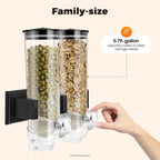 2 Pack Cereal Dispensers,Wall Mounted Dry Food Dispenser,Large Capacity Candy Dispenser,Grain Storage Dispenser,Rice Dispenser w/Cup for Kitchen Storage Oatmeal Snack Coffee Beans Nuts 3L (Black)