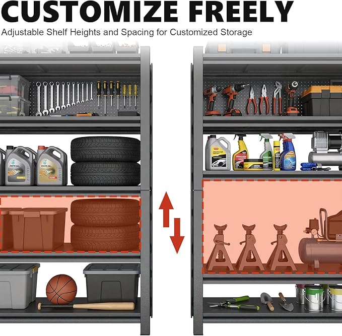 4-Tier Metal Garage Shelving Heavy Duty Adjustable Storage Shelves 2000lbs Capacity Steel Shelving Units Tool Rack Corner Shelf for Heavy Equipment and Tools (23.6" W × 13.8" D × 44.1" H)