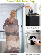 efluky Double Laundry Hamper with Wheels, Divided Laundry Hamper with Removable Bags, 2 Section Dirty Clothes Basket with Handles for Bathroom, Bedroom & Laundry Room, 160L Dark Black
