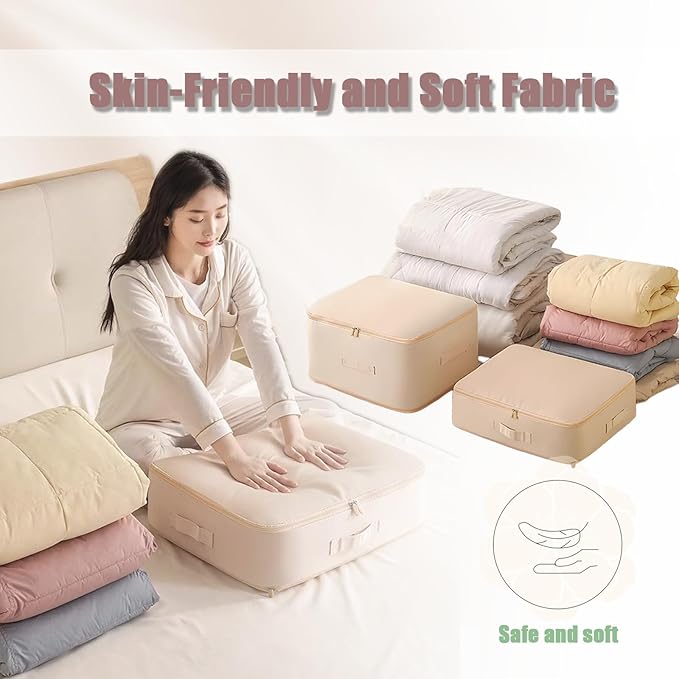 Space Saving Self Compression Organizer, 2025 New Ultra Space Saving Self Compression Organizer, Heavy Duty Moving Bags, Storage Tote for Space Saving (Beige, X-Large)