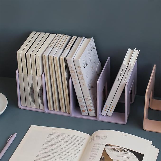 2PCS Acrylic File Organizer for Desk, Desktop Document/Mail Organizer, 4 Compartments Plastics Invisible Bookshelf Floating (12.5" x 5.7" x 5", Pink)