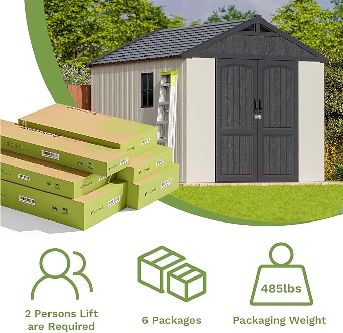 Patiowell 8x10 FT Plastic Shed Outdoor Storage Shed with Floor, Resin Garden Tool Shed Lockable Door & Two Windows for Patio, Backyard, Bike & Organizer, Beige