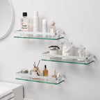 KES 3 Pack Glass Shelf for Bathroom, Glass Bathroom Shelf Floating Glass Shelf for Wall Aluminum Extra Thick 8MM Tempered Glass Shelves Rectangular Wall Mount Silver, A4126A-P3