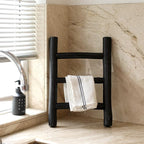 FUIN Fully Assembled Wooden Tea Towel Ladder, Mini Ladder Towel Rack Display Hanger, Small Rustic Farmhouse Tea Towel Stand Holder for Country Bathroom Decor, Black