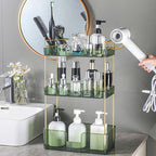 3 Tier Bathroom Organizer Countertop Makeup Perfume Tray Skincare Organizer Comes with Hair Dryer Rack and Toothbrush Holder for Bathroom Dresser Vanity (Green)