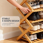 2/3/4/5/6/7/8/9 Tier Bamboo Folding Shoe Rack,2026 New Bamboo Foldable Shoe Rack,no Installation Required,Vertical Multi-Layered Organizer,Space-Saving for Entryways& Balconies (Brown, 2)