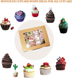 3-Set Cupcake Boxes Bulk with Clear Display Window Hold 12 Standard Cupcakes, Disposable Food Grade Brown Cupcake Carrier Cupcake Container, Perfect for Cupcakes Muffins Cookies Pastries