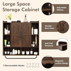 RUSTOWN Rustic Wood Wall Bathroom Cabinet, Farmhouse Medicine Cabinet Wall Mounted, Space Saving Wall Storage Cabinet with 2 Barn Door, 3-Tier Adjustable Shelves and Towel Bar(Dark Walnut)