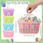 Havawish Easter Baskets Bulk with Handle Small Colorful Plastic Eggs Baskets Easter Bucket for Egg Hunt Spring Party Favors(50 Pcs,Rectangular)