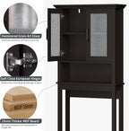 Over The Toilet Storage Cabinet, Over Toilet Bathroom Organizer with Glass Doors and Adjustable Shelf, Thicken Frame Above Toilet Storage Cabinet Behind Toilet Bathroom Organizer, Espresso