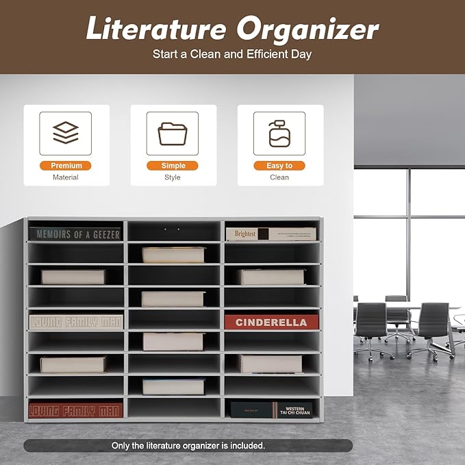 27 Compartments Literature Organizer with Adjustable Stackable Shelves, Doorless File Classification Cabinet, Office Classroom Mailbox with Anti-Slip Pads for Home Office School, White