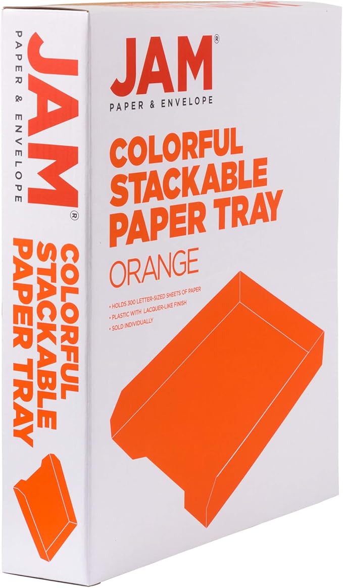 JAM PAPER Stackable Paper Trays - Orange - Desktop Document, Letter, & File Organizer Tray - Sold Individually