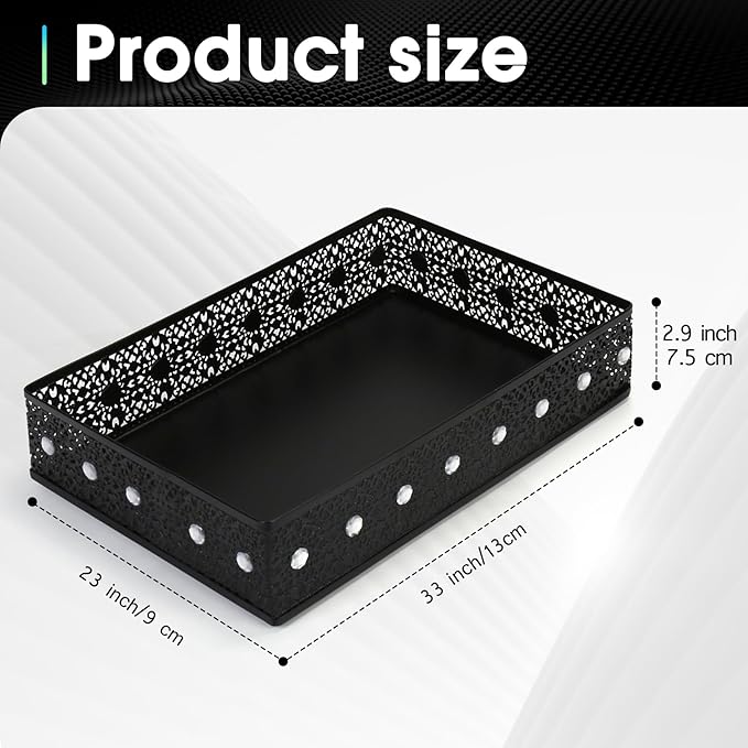 Desk Drawer Organizer, A4 Large Metal Mesh Desk Rrganizer Tray, Carved Hollow Floral Tray, Versatile Storage Box Set for Office Home Supplies,13x9x3 inches (Rhinestones,1 PC)