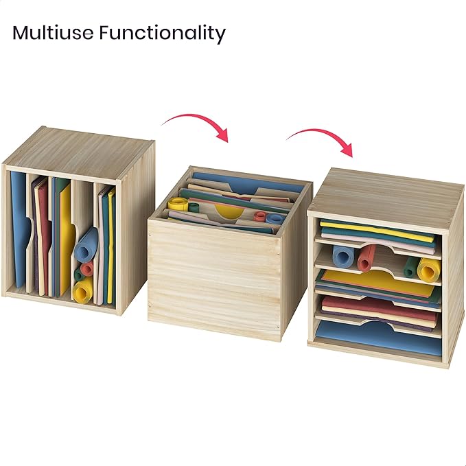 Ballucci Wood File Organizer Paper Sorter, 5 Tier Adjustable Shelves Office Desk Organizer 13 5/8" x 9 1/4" x 12", Brushed Wood
