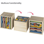 Ballucci Wood File Organizer Paper Sorter, 5 Tier Adjustable Shelves Office Desk Organizer 13 5/8" x 9 1/4" x 12", Brushed Wood