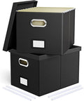 2 Pack File Storage Organizer Box, Portable Filing With Lid, Fit for Letter/Legal Folder Storage, Black (Leather)