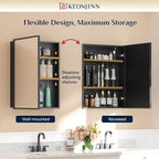 Keonjinn 20" x 26" Black Medicine Cabinet for Bathroom, Recessed or Surface Wall-Mounted Aluminum Alloy Framed Beveled Mirror with Storage, Mirrored Cabinets with 2 Adjustable Shelves for Bath Modern