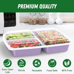 50 Pack (100-Piece) 32 oz Meal Prep Containers Reusable with Lids 3-Compartment, To Go Take Out Plastic Food Storage Containers, Sturdy Leakproof Food Safe, Microwave Freezer Dishwasher Safe, Lilac