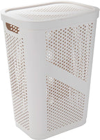 Mind Reader 60L Slim Laundry Hamper, Clothes Basket, Lid, Ventilated, Plastic, Set of 2, Ivory