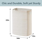 Large Laundry Hamper 16"x13"x22" - Tall Woven Laundry Basket, Cotton Rope Dirty Clothes Hamper, Baby Kids Nursery Wicker Laundry Basket, Bedroom Aesthetic, Soft Laundry Bin, White Hamper, 75L